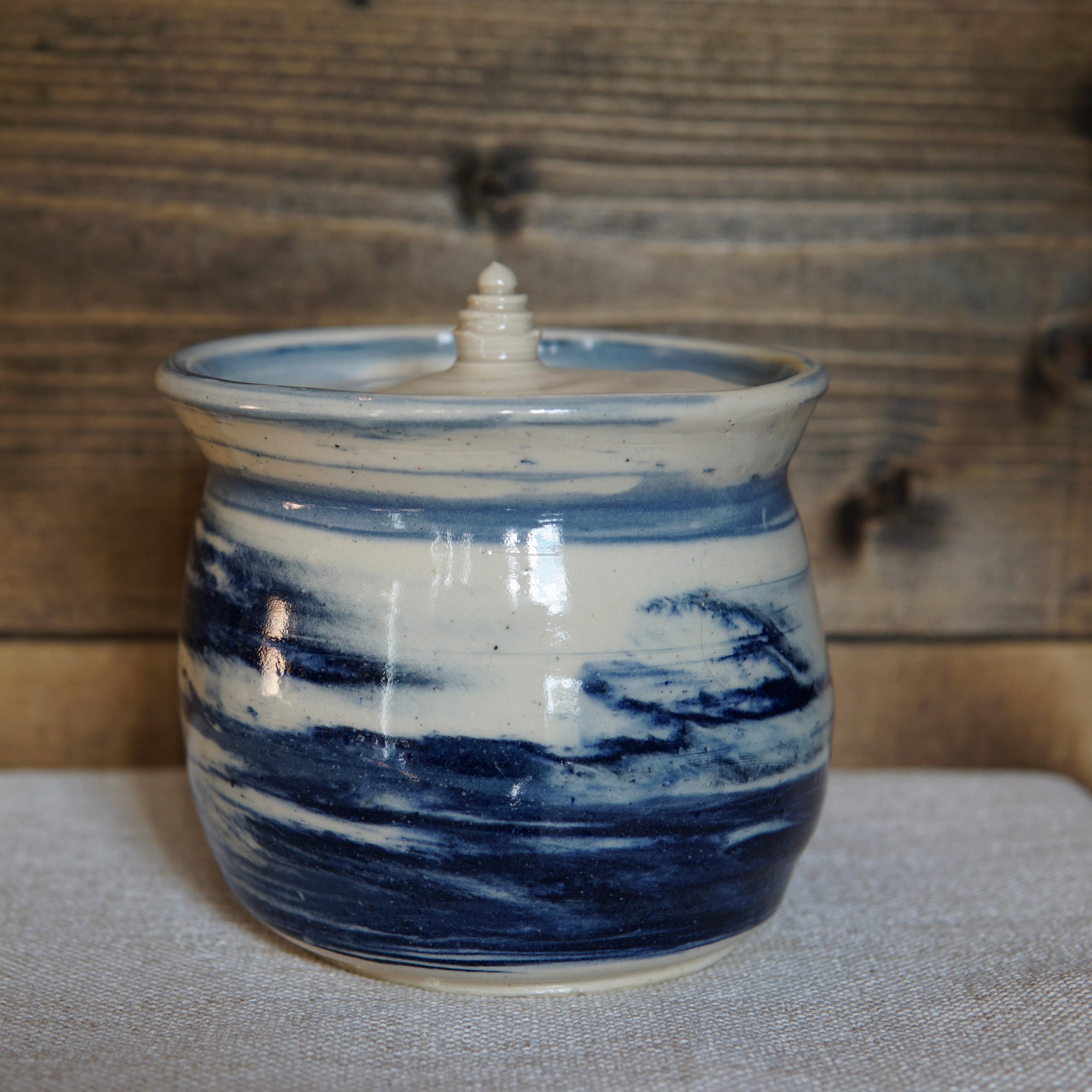 Blue Marbled Lidded Jar