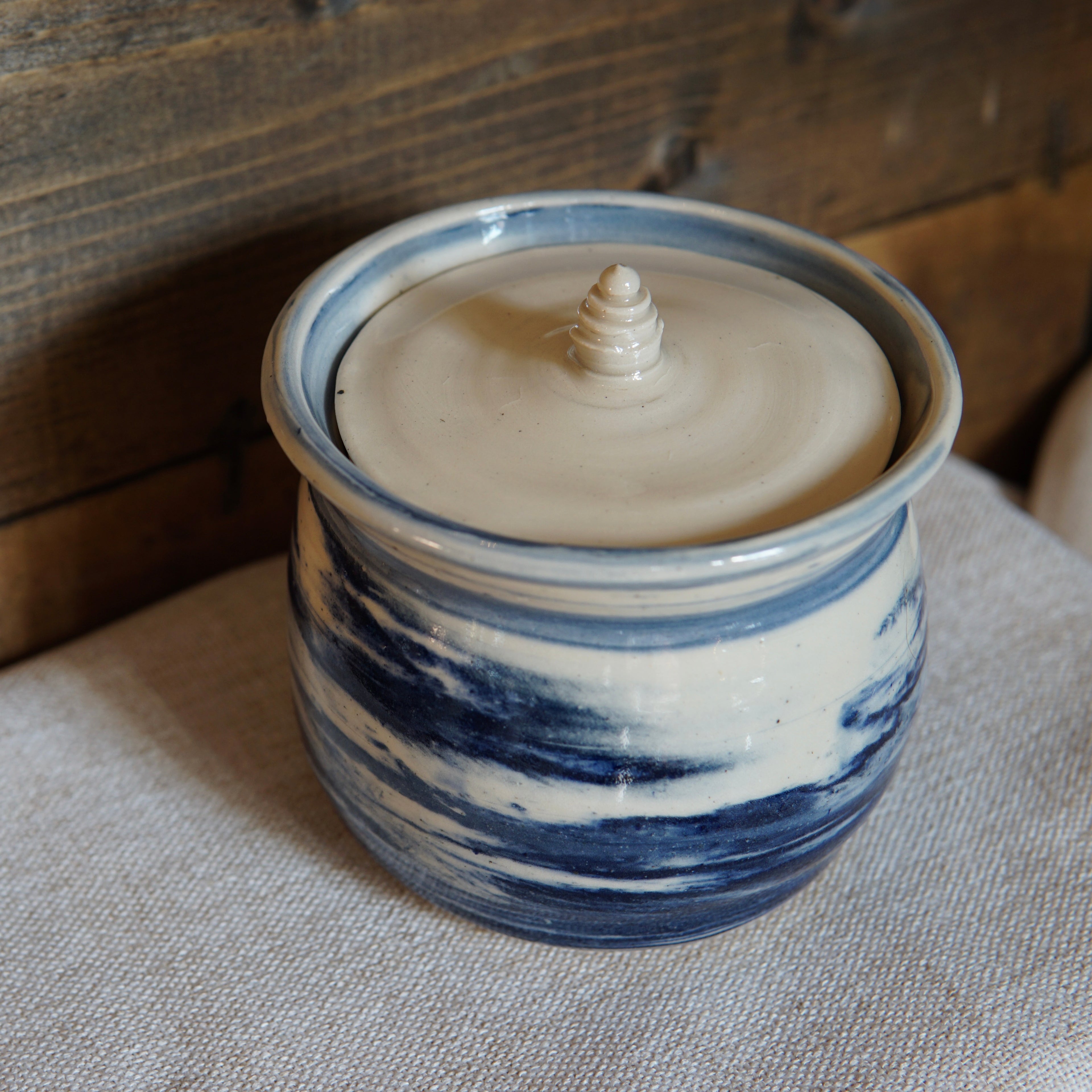 Blue Marbled Lidded Jar